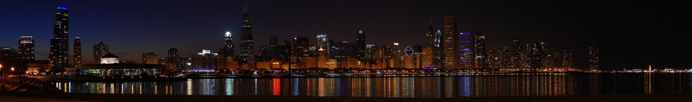Chicago skyline lit up at night
